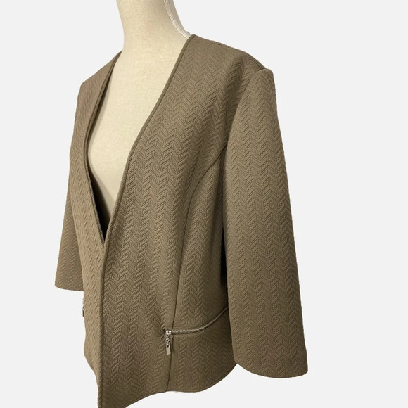 Chico’s Jacket Open Blazer Size 3 XL Chevron Taupe Neutral Classic Spring - Picture 1 of 12